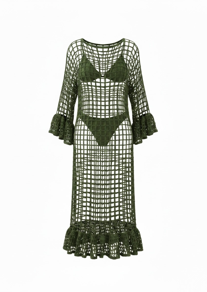 Vestido maxi crochet calado verde militar  MIZZBOGI Colombia