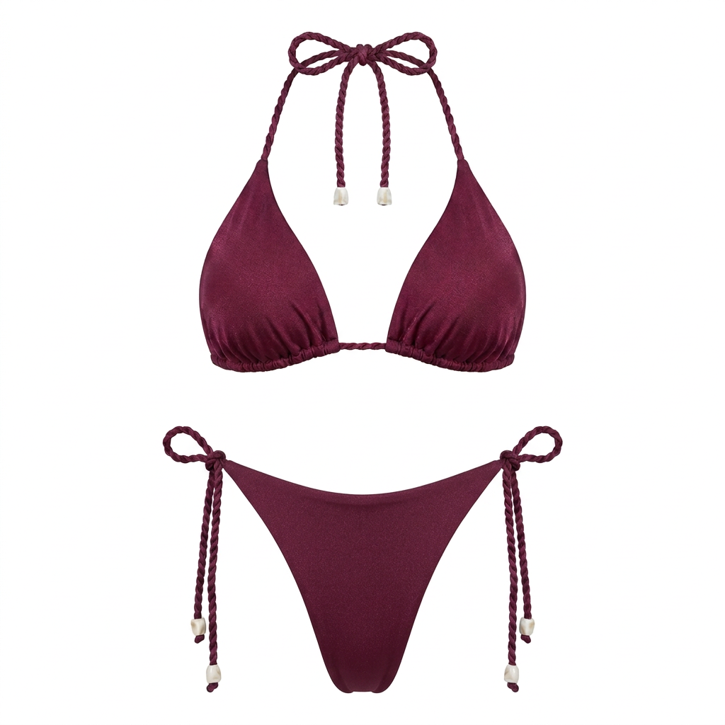 Bikini vinotinto con top aprobado y tanga delantera ajustada