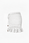 MINI SEVILLA blanco sin modelo, tejida en red con volados y cordones laterales con cuentas.